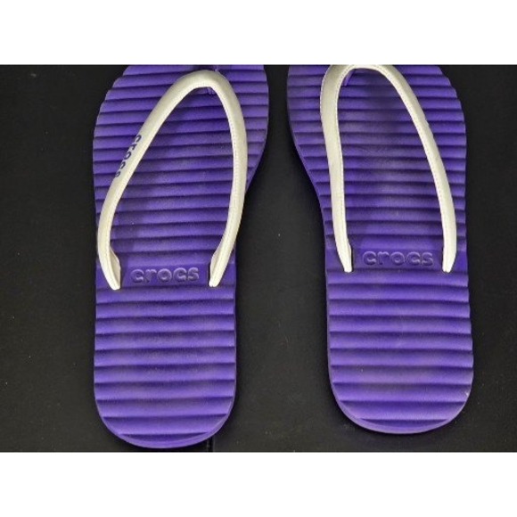 Crocs Purple‎ White Flip Flops Thong Sandals Women Sz 10 Comfort Casual Beach - Picture 5 of 7